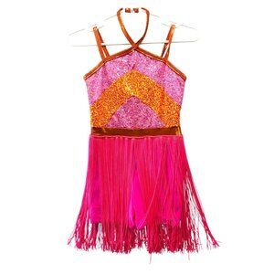A Wish Come True Girls LC (12-14) Dance Costume Pink Sequin Raise Your Glass‎